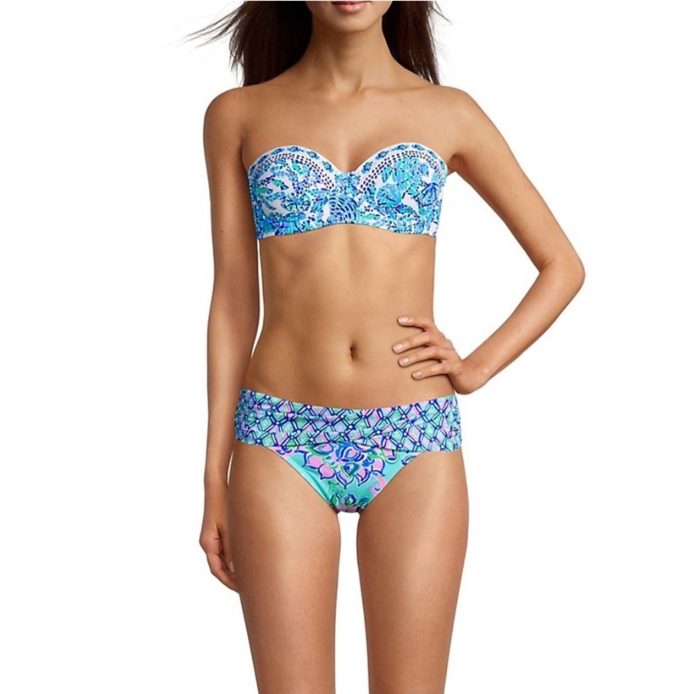 Lilly Pulitzer Leven Bikini Top Size 4 NWT Turquoise Oasis Shell Me You Love Me